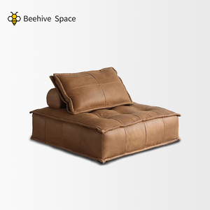 蜂巢空间·皮埃蒙特真皮单人皮沙发小户型客厅复古焦糖色模块沙发