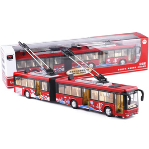 天鹰双节辫子电车巴士合金声光车模型可开门儿童玩具车6015B 盒装