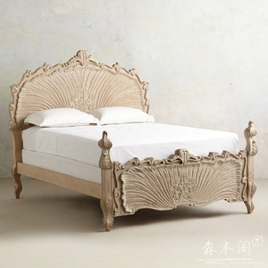 出口法式实木复古雕花双人大床美式轻奢1.8米主卧婚床民宿公主床