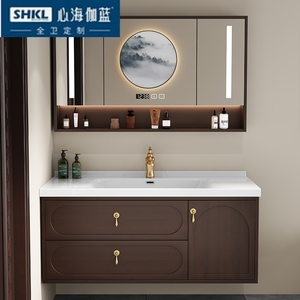 心海伽蓝正品新中式橡木智能浴室柜组合实木卫生间洗漱台洗手池一