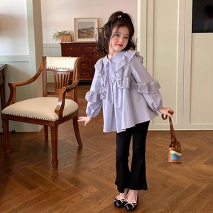 巴­拉巴­拉韩版原创童装女童时髦蕾丝荷叶边衬衫秋季儿童设计感宝