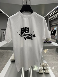 Balenciaga/巴黎世家 24春夏新款男女BB字母印花休闲宽松短袖T恤