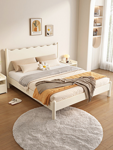 光明家具实木床现代简约1.8米欧式主卧双人床1.5单人出租房白色床