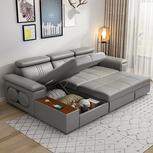 达芬帝真皮沙发床两用折叠客厅小户型多功能2023新款沙发床
