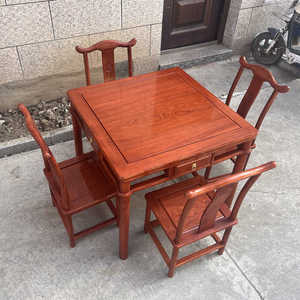 实木小方桌五件套小巴花桌子中式明清古典花梨木四方桌休闲桌茶桌
