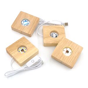 正方形发光灯座LED个性DIY发光底创意实木发光底座USB插线充电款