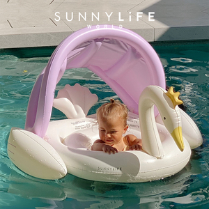 Sunnylife儿童坐圈6月-2岁宝宝防侧翻泳池水上婴幼儿带遮阳游泳圈