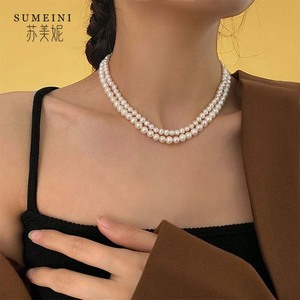 SUMEINI天然淡水珍珠项链女时尚巴浩克锁骨链小众设计颈链毛衣链
