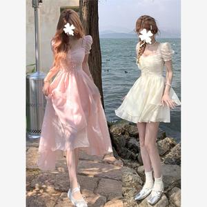 夏季女装港味复古chic闺蜜装一长一短仙女超仙森系裙子甜美连衣裙