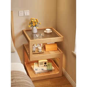 IKEA宜家床头置物架全实木卧室新款床头柜替代品原木极窄床边储物