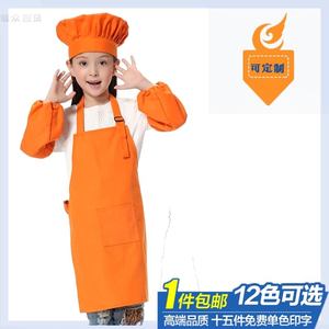 定制儿童厨师帽和围裙三件套幼儿园小朋友宝宝厨房陶艺套袖画画