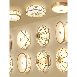 欧普美式吸顶灯卧室led现代简约客厅餐厅灯全铜欧式书房圆形玻璃