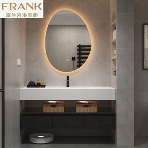 FRANK富兰克定制黑白小香风岩板无缝洗手脸盆浴室柜组合卫生间洗