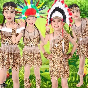 非洲鼓儿童演出服印第安人土著人幼儿园原始人猎人表演服野人服装