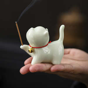 创意猫香插可爱软萌小猫咪线香炉陶瓷工艺品茶桌品香闻香茶道配件