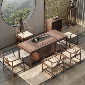 新中式茶桌椅组合茶桌实木茶台泡茶卓子套装茶几老榆木茶桌家具潮