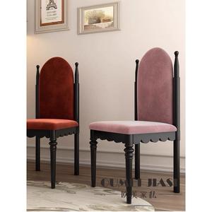 新品北欧实木餐椅软包化妆凳法式复古高背客厅轻奢椅德州扑克椅子