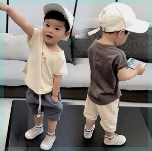 韩版95%棉 男童短袖套装1-3岁4洋气宝宝夏装2020新款韩版小童两件