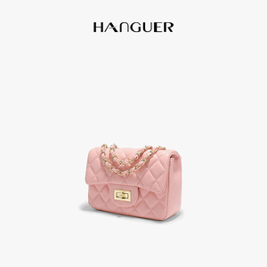 HANGUER＆CK【粉色年轻人】高级感菱格 链条小方包包女手机斜挎包