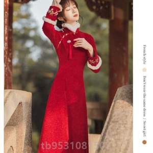 冬天穿改良晚礼服2024红色新年秋冬的小个子微胖旗袍加厚新.中式