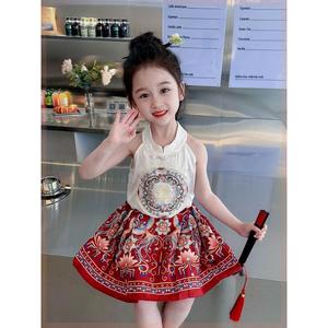 巴拉bala韩系女小童古装吊带马面裙套装中国风夏季女宝宝薄款明制