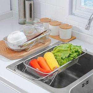日本免打孔不锈钢水槽沥水架滤水可伸缩厨房用品水池菜篮子置物架