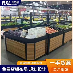 生鲜货架蔬菜展示架超市水果店单双层货架生鲜果蔬钢木百果园同款