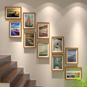 创意实木多款式楼梯照片墙组合客厅书房办公室餐厅背饰挂墙相框墙
