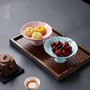 高脚茶点盘陶瓷果盘高足点心盘复古中式精致糕点展示碗甜品小碟子