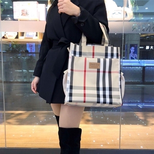 韩国格子手提包时尚防水拉链手拎袋休闲妈咪包上班学生A4补课袋
