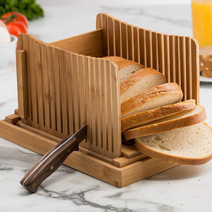 .切面包片神器北欧竹制司切片器切割架面包托盘烘焙用品可装面包
