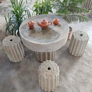 誉峰雕塑YUFENGDIAOSU老石磨盘茶桌中式复古石头茶盘庭院石桌