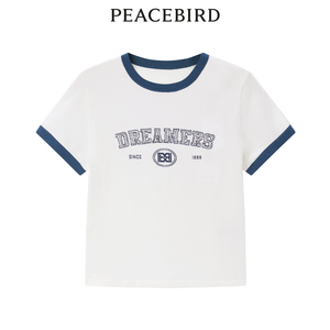 【商场同款】太平鸟女装2024夏季新款圆领线套衫白色T恤A3EEE2370