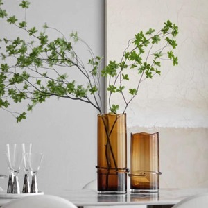 咖啡色玻璃花瓶现代简约轻奢仿真手感马醉木干支绿植餐厅客厅摆件