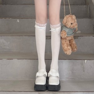 女生袜子夏季蕾丝新款时尚女式边长筒袜日系蝴蝶结公主搭配女式款