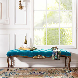 床尾沙发新古典美式实木雕花凳欧式复古描金软包布艺拉扣长凳子定
