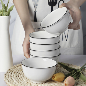 碗家用饭碗套装创意简约黑边小碗网红北欧餐具纯白陶瓷米饭碗汤碗