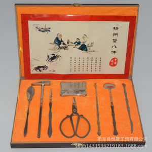 扬州蟹八件 不锈钢吃蟹工具八件套高档礼盒 食蟹工具 大闸蟹工具