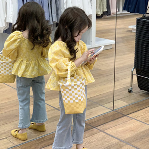 巴拉巴柆韩范女童长袖衬衫洋气秋装中小童公主风娃娃衫上衣牛仔喇