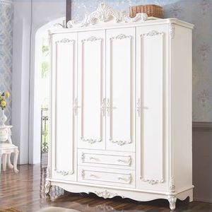 欧式衣柜卧室收纳四门组装多层组合衣柜简欧白色实木法式衣柜衣橱