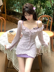 ONLY INSOLA官方旗舰店甜辣miu系套装裙春装紫色甜美吊带连衣裙子