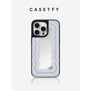 CASETi联名新款蓝色励志标语波浪苹果15ProMax手机壳适用于iPhone14Pro网红13明星12补妆镜面壳11防摔硬壳