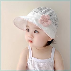 韩系春夏季薄款婴儿帽子女宝宝时尚花朵渔夫帽婴幼儿童出游遮阳帽