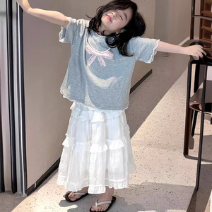 巴啦巴啦韩国童装女童短袖T恤2024新款夏装儿童蝴蝶结上衣蛋爆款