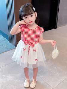 戴维贝拉女童格子夏季薄款洋气连衣裙女宝宝夏装时尚韩版纱裙小童