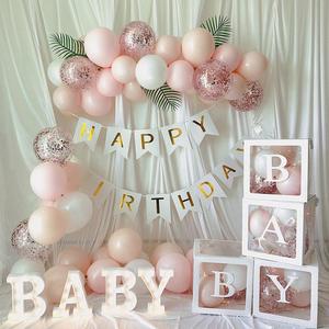 马卡龙气球宝宝一周岁生日装饰场景布置套餐家庭百日宴盒子背景墙