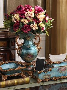 大号欧式花瓶三件套奢华摆件创意家居水果盘纸巾盒烟灰缸套装饰品