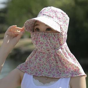 夏季充电带风扇采茶帽女士干农活遮阳帽可折叠户外全脸防晒遮阳帽