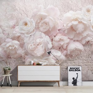 3D立体玫瑰花背景墙纸美容院美甲店壁纸粉色花朵卧室床头客厅壁布