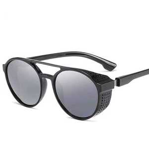 欧美2024新款蒸汽朋克眼镜护目时尚太阳镜复古彩膜反光圆形墨镜